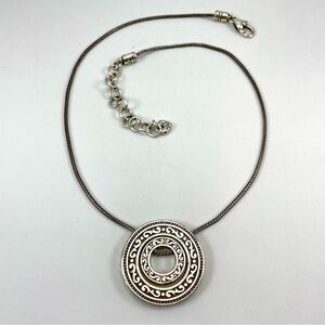 Brighton CENTRAL PARK Silver Scrolled Circles Pendant Necklace Snake Chain